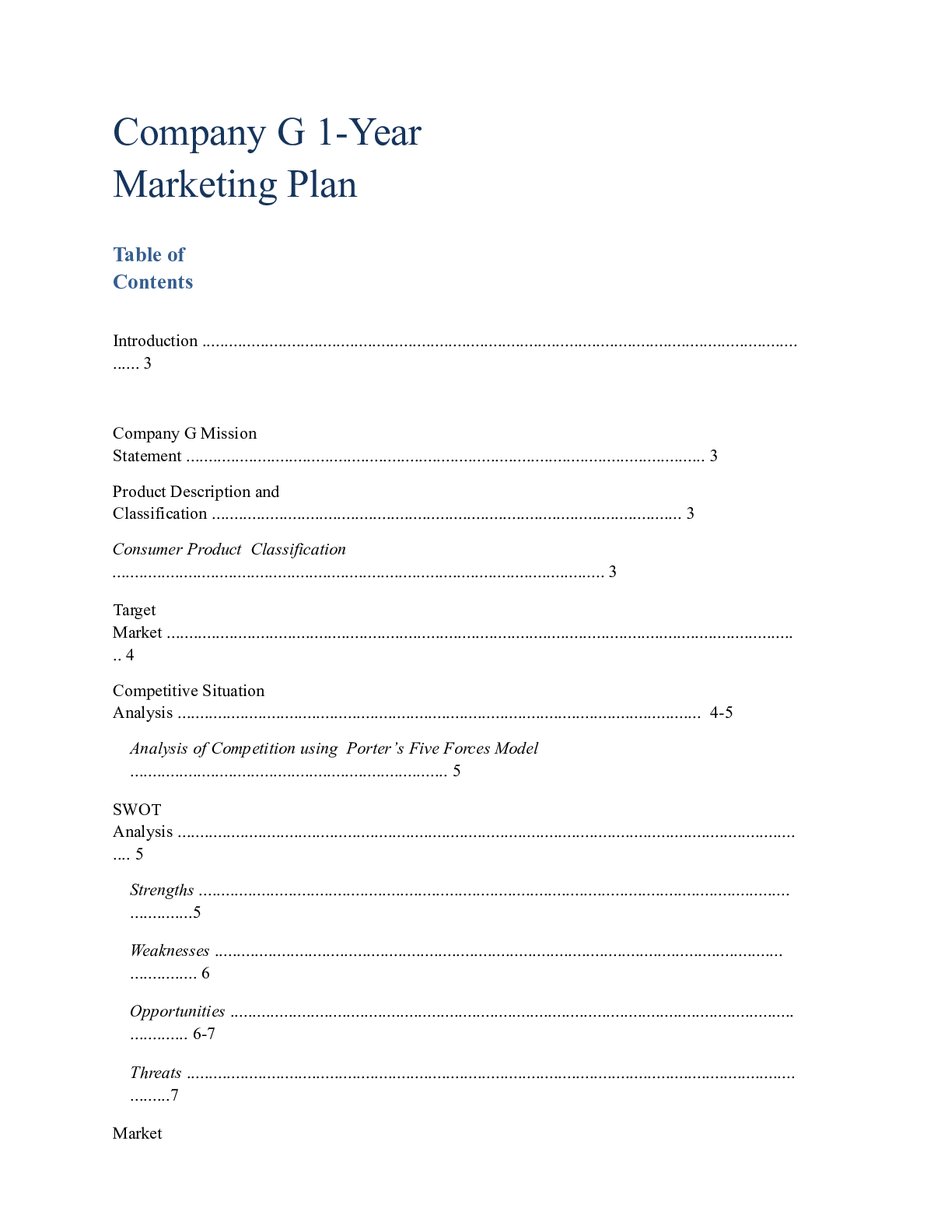 Preview of ReVamp Marketing Plan 2020.rtf  Company G 1-Year  Marketing Plan  Table of  Contents  Intr